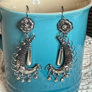 Sterling Silver Mexican Frida Kahlo Style Earrings - Handmade in Taxco Mexico